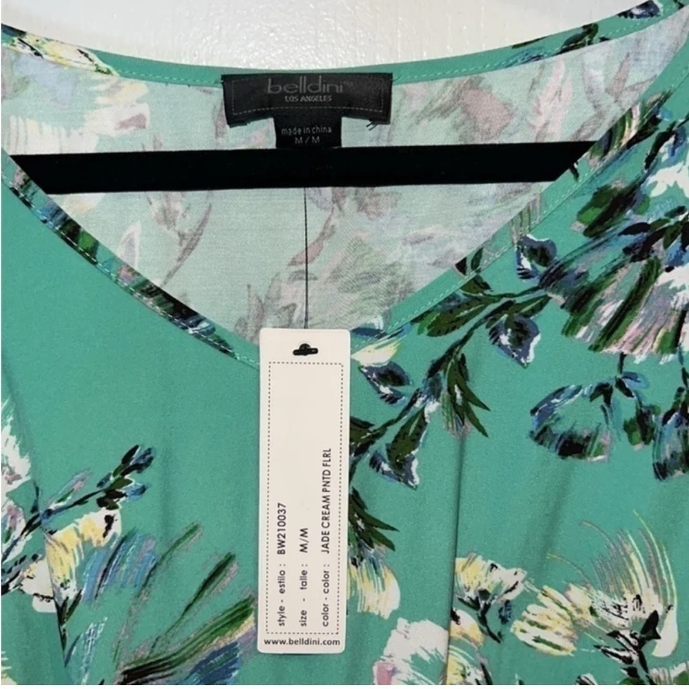 Belldini Teal Floral Long Sleeve Dress - Medium - Picture 3 of 10